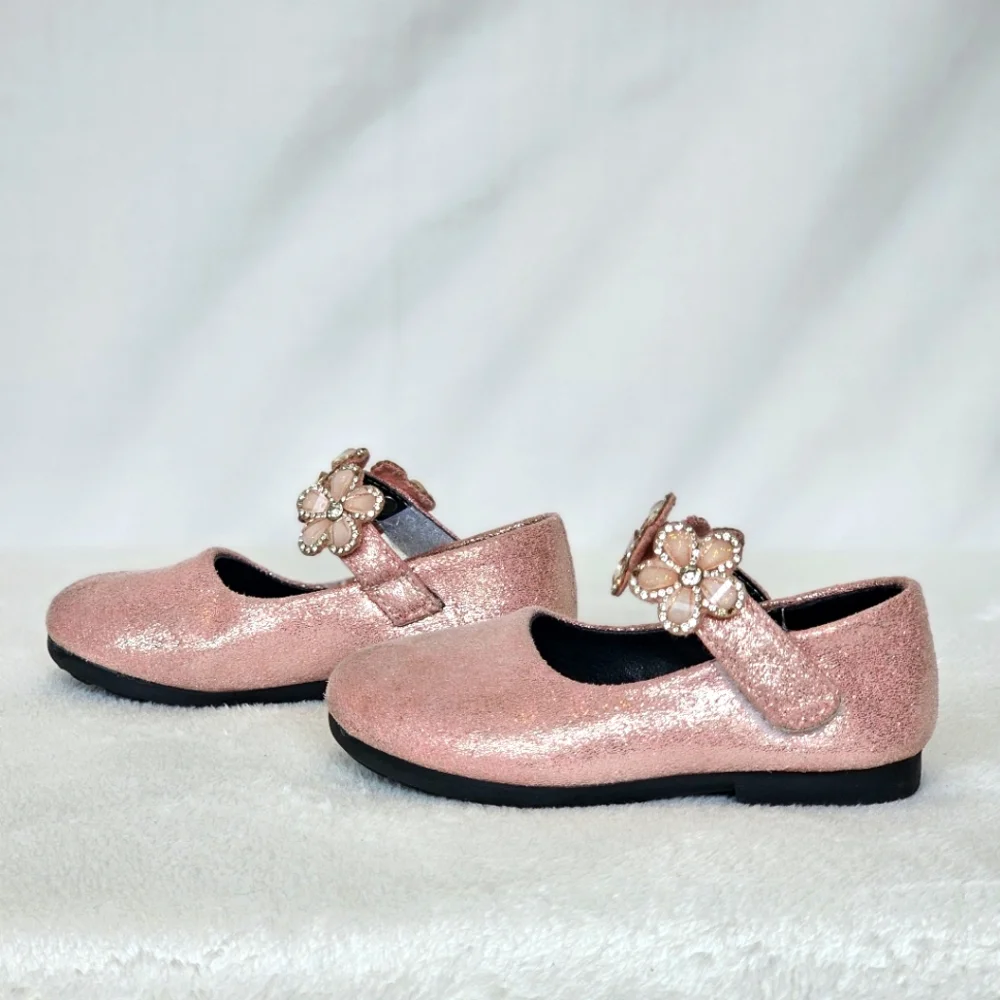 BELLA ROSA | Toddler Little Girls Glitter Pink Flowers Mary Jane Dress Shoes